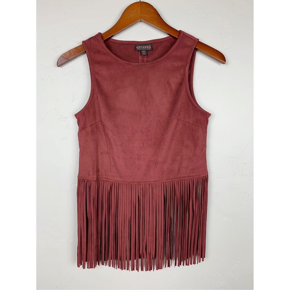Shyanne Faux Suede Fringe Tank Top Red Brown Sleeveless Women's XS Western Boho